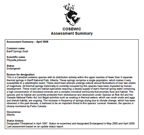 COSEWIC assessment summary